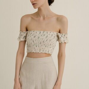Victoria secret cottagecore floral  off the shoulder ruched bralette L